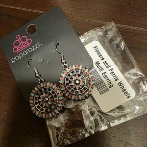 Paparazzi Floral Ferris Wheel Earrings in Silver and Red